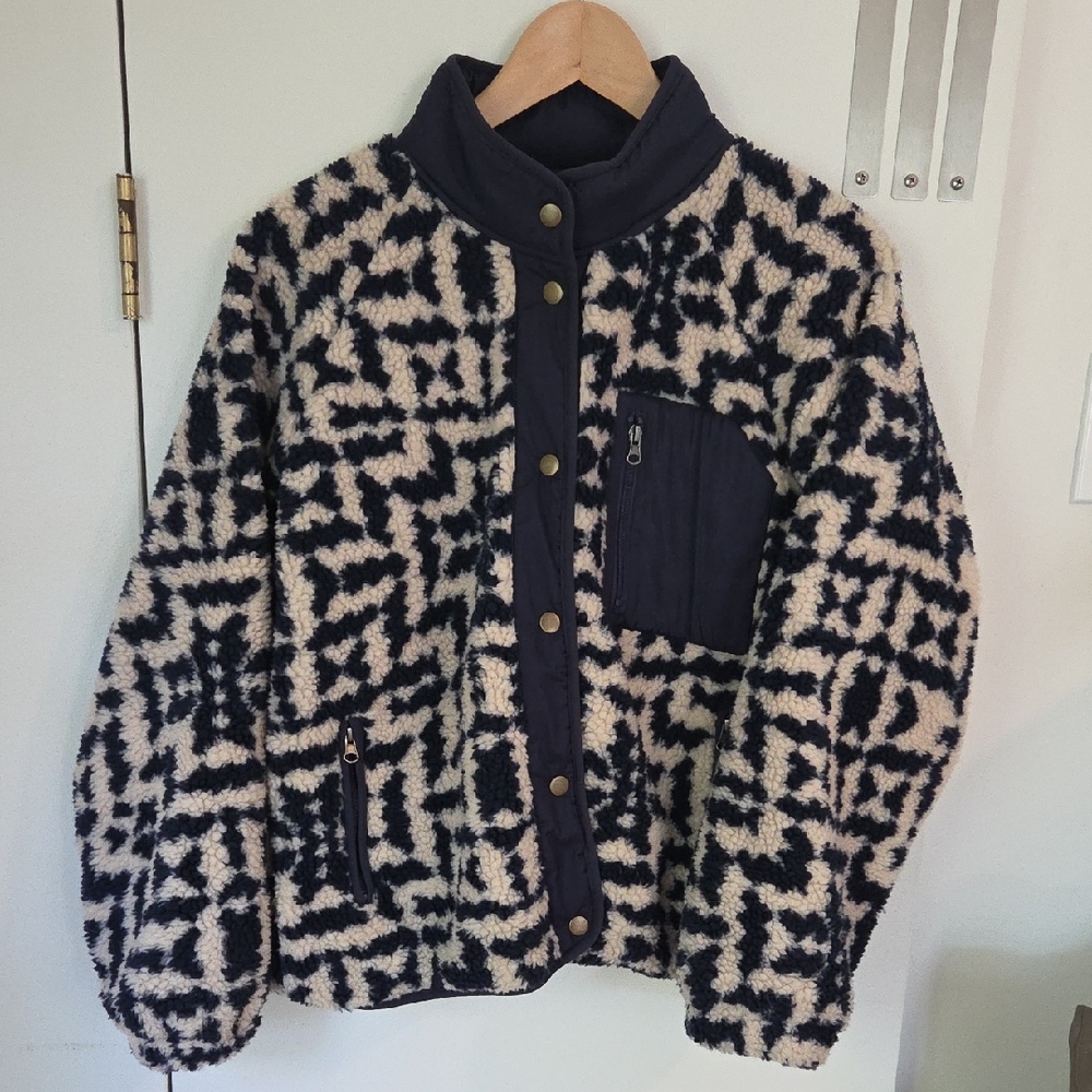 Herizon Sherpa Navy & Cream Fleece Jacket - Picture 2 of 15